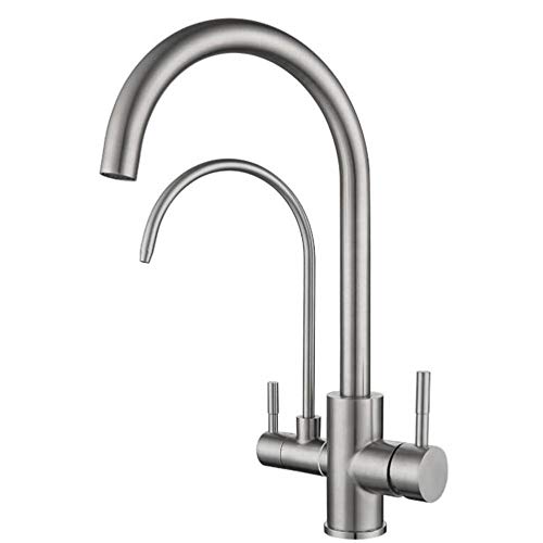 Robinet de cuisine 3 en 1 mitigeur évier acier inoxydable eau chaude et filtre droit de boisson