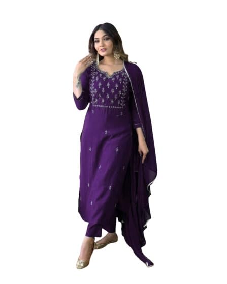 Image of Rainbow Creations Woman's Cotton Blend Kurta Palazzo and Dupatta Set