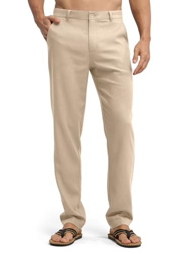 Image of Willit Men's Linen Pants Casual Linen Dress Pants Beach Summer Lightweight Trousers 28 inch 30 inch 32 inch
