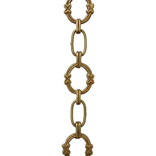 Image of RCH Hardware CH-05-AB Decorative Antique Solid Brass Chain for Hanging, Lighting-Large Round Welded Links with X Design (1 Foot), Antique Brass