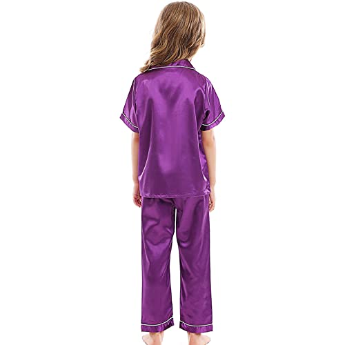 Little Girls Boys Short Sleeve 𝐏ajamas and Pants Satin 𝐏a𝐣ama Set Button Down 𝗦ilk 𝐏ajamas 2 Piece Cute Sl𝐞epwear2