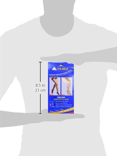 Image of ITA-MED Microfiber Thigh Highs - Compression (25-35 mmHg): H-306(2), 2 Count, Small, Beige /Black