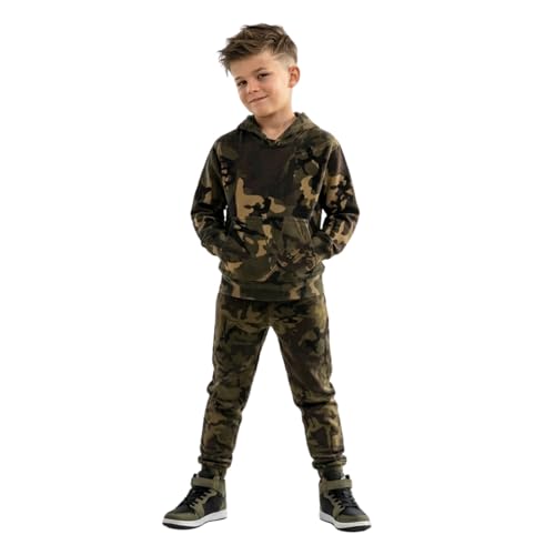 Survêtement à capuche ensemble de sport enfant kaki sweat uni garçon fille 2-3 ans