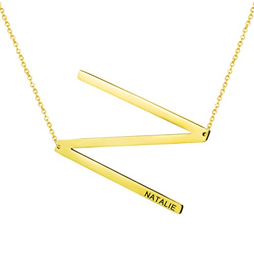 Natalie Large Initial Necklace Personalized Name Oversize Letter Pendant 18K Gold Plated Stainless Steel Jewelry Birthday Gifts for Teen Girls Women Sister Daughter Bridesmaid