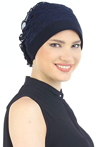 Gorro de encaje con flor de volantes para quimio (Marine) Cover