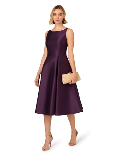 Image of Adrianna Papell Women's Sleeveless Tea Length Dress Luxe Plum 12