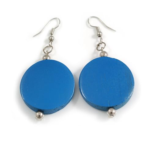 Boucles d'oreilles pendantes en bois bleu foncé 30 mm chic