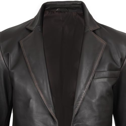 Image of fjackets Mens Leather Jacket - Real Lambskin Leather Blazer, Notched Collar Sport Coat for Men