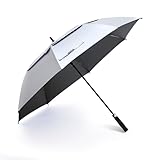 LIDOMPO 68 Inches Uv Protection Golf Umbrella For Sun Protection With Large Windproof Vented Double Canopy, Push-Button Auto Open Black/Silver