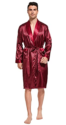 Image of TONY AND CANDICE Men's Satin Robe Lightweight Long Sleeve Silk Kimono Bathrobe with Shorts Set Sleepwear