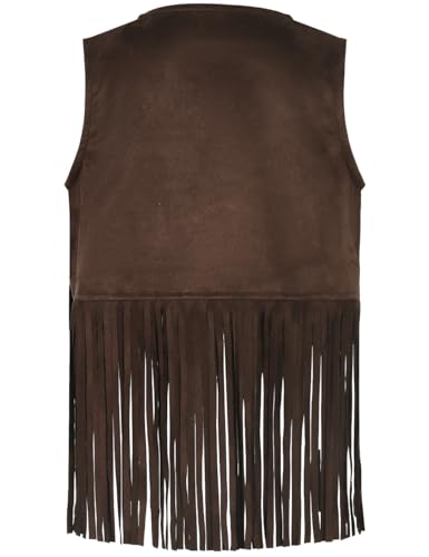 Image of Noomelfish Girls Faux Suede Fringe Vest Sleeveless Boho Tassels Jacket Cardigan (5-12 Years)