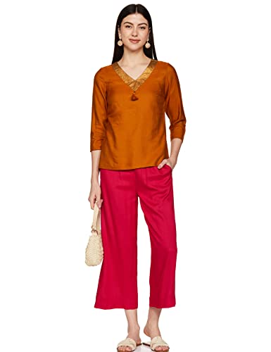 Image of BIBA Women Rayon Regular Solid Pants