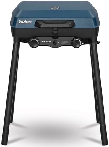 Enders® Camping Gasgrill EXPLORER II, integriertes Grill-Thermometer, Grillen-, Kochen-, Backen Funktion, 2 Brenner Edelstahl, kleiner Balkon-Picknick-Grill - Stahl-Grillwanne, #21
