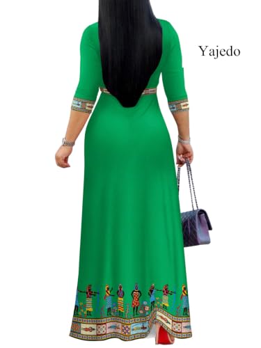 Image of Yajedo Womens Casual Summer Maxi Dress Plus Size Sexy Wrap V Neck 3 /4 Sleeve Sundress with Pockets