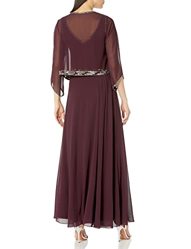 J Kara Women's Petite 2 Piece Set Metallic Beaded Long Jacket Dress2