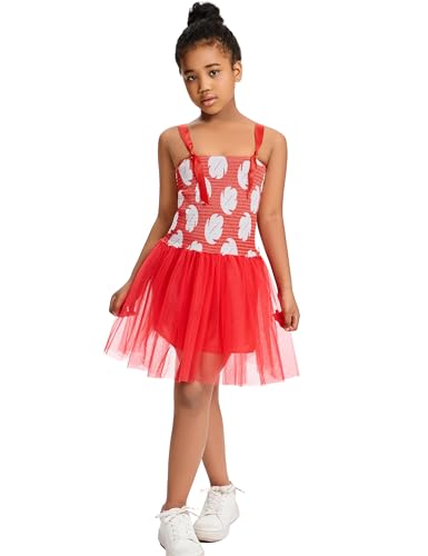 Hawaiian Little Girls Red Leaf Green Tutu Dress with Luau Leis Accessories Outfit2