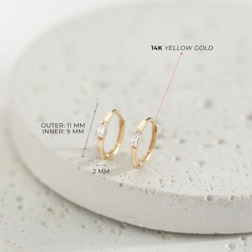 14k Yellow Gold Toddlers and Little Girls Baguette Cut Cubic Zirconia Hoop Earrings 9mm - Stylish and Simple CZ Hoop Earrings For Young Girls - Classic Accessories for Young Girls Special Occasion4