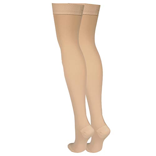 Nuvein Medical Compression Stockings, 20-30 Mmhg Support, Women & Men Thigh Length Hose, Closed Toe, Beige, Medium #TOP5