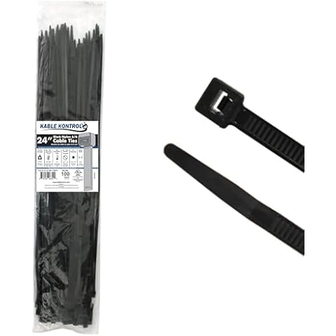 Kable Kontrol Heavy Duty Cable Zip Ties 100 Pcs 24 Inch Black, 175 Lbs Tensile Strength, Self-locking UV Resistant Plastic Nylon Wire Ties, for Indoor or Outdoor Use Cover