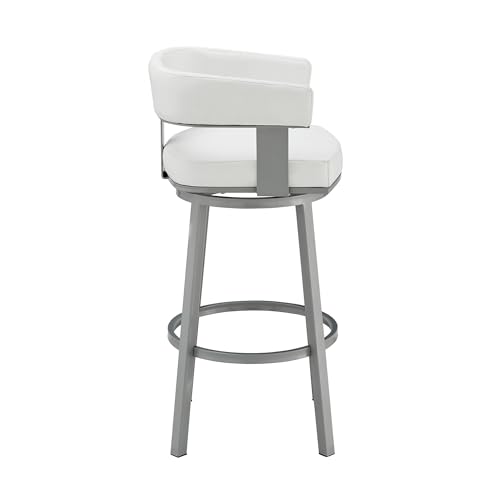 Armen Living Lorin Modern Butaco Blanco de Cuero Sintético y Estructura de Acero Inoxidable Plateado con Giro de 360° para Cocina Altura Asiento 30" miniatura 5