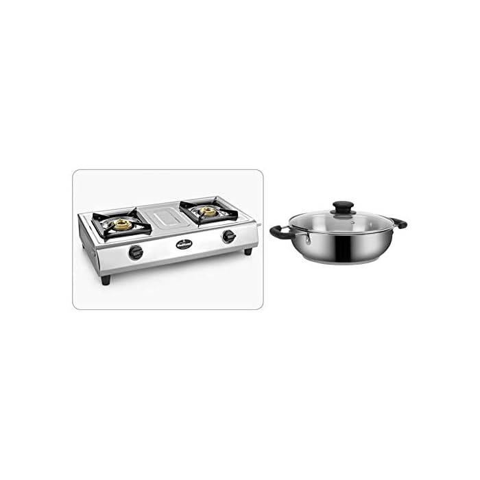 Buy Sunflame LPG Stove Excel Cook 2B & IRIS KADHAI with Glass Lid 24CM