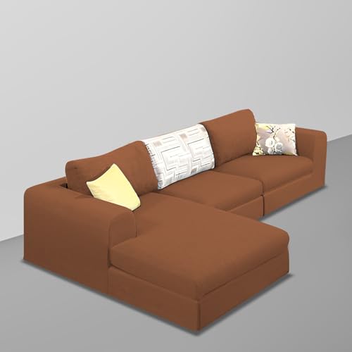 Image of Koza LHS 4 Seater L Shape Sofa Set for Living Room (Brown Fabric) Premium Fabric Sofa