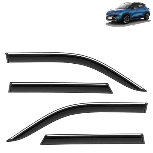 Image of KINGSWAY Accessories Chrome Lining Door Visor Only Compatible with Renault Kiger (Year 2025 Onwards) All Model, Premium Chromeline Unbreakable Car Rain Guard Side Rear Wind Deflectors, Set of 4 Pcs