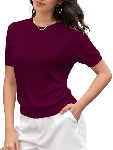 Image of SANGTREE Short Sleeve Sweater for Women Crewneck Summer Knit Tops | Summer Knit Pullover Tops.Perfect for Daily,Work,Home,Holiday,Travel,Shopping Etc.