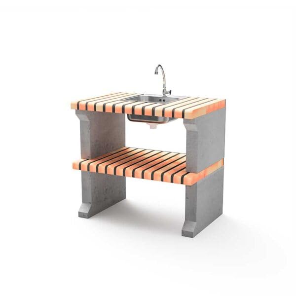 MOVELAR - Caballete lateral, lavabo y grifo Alcoa Plus XL para Barbacoa de Obra Prefabricada (Gris, naranja - 86,5 x 58 x 58 cm) - Uso en Exteriores