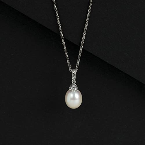 Gemondo USA 925 Sterling Silver 12x9mm Fresh Water Pearl & Marcasite Classic Necklace4
