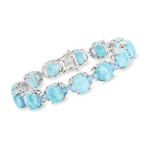 Ross-Simons Larimar and 3.80 ct. t.w. Swiss Blue Topaz Bracelet in Sterling Silver