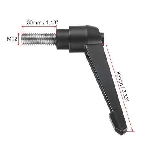 Image of uxcell Adjustable Clamping Lever Handle M12 x 30mm Metric 304 Stainless Steel Male Threaded Stud Hand Knobs Push Button Ratchet Rotating Screw Handles Bolts with Locking Lever Black