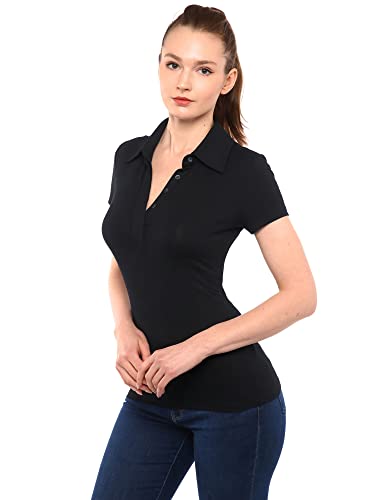 AmélieBoutik Women Collared Hidden Button Short Sleeve Polo Shirt2