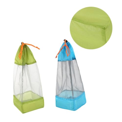CIYODO 2Pcs Ultralight Drawstring Mesh Stuff Sack Outdoor Laundry Cloth Pouch for Camping Hiking Travel Fishing with Base Design Green