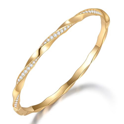 Gold Bracelets for Women Moissanite Diamond Bangles Stack Best Friend Cute Dainty 14K Plated Non Tarnish Friendship Stackable Trendy Jewelry