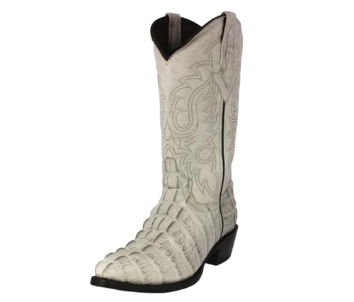 Texas Legacy Mens Off White Western Leather Cowboy Boots Crocodile Tail Print