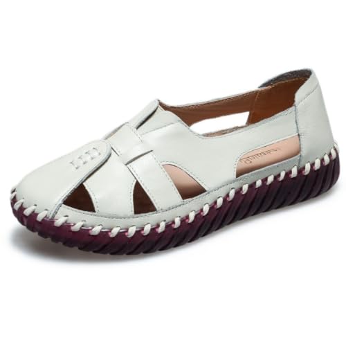 Image of EFTCAL Women's Cowhide Closed Toe Hollow Out Slip On Loafers,Comfort Walking Flat Fisherman Sandals Casual Fashion Breathable Walking Shoes Driving Shoes