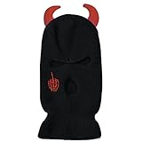 June Sports 3-Hole Winter Knitted Ski Mask with Horn, Outdoor Warm Balaclava Full Face Cover Thermal Cycling Mask Halloween MK3 One-Finger Salute Black One Size