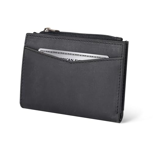 Image of Oak Leathers Leather Wallet For Women - Small RFID Coin Purse Credit Card & ID Holder for Ladies, Gift for Women's, Bifold Wallets (Crazy Horse Black)