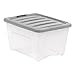 Amazon Basics Plastic Storage Containers with Secure Latching Lids, Stackable Organization Bins, Clear/Grey, 32 Quart, Set of 6