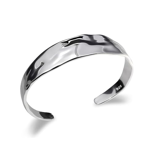XFSRG Bracelet Argent Femme 925 Manchette Large Martelée Vintage Bracelets Ouvert en Argent Texture Artisanale Bijou Statement Punk et Rétro