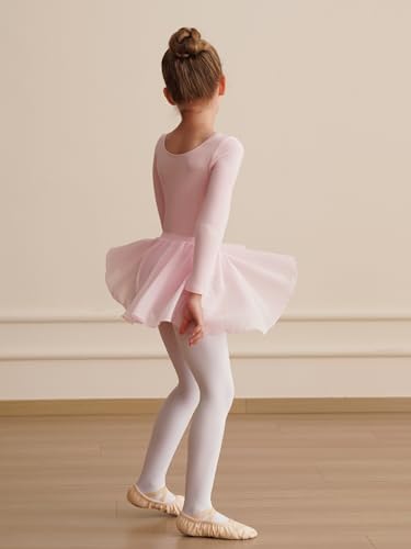 Image of WEGETIT Leotards for Girls Long Sleeve Ballet Dress Toddler Dance Leotard with Skirt Kids Gymnastics Outfits Tutu Dress