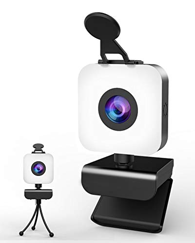 1080P Webcam mit Mikrofon Full HD Web Camera für PC/Laptop Facecam Streaming Cam mit Ringlicht Abdeckung und Stativ USB Kamera für Video Chat und Aufnahme Zoom Skype Desktop Windows Mac Android