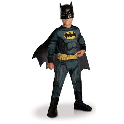 RUBIE'S DC officiel - BATMAN - Déguisement classique pour enfant - Taille 7-8 ans - Costume avec combinaison imprimée,ceinture, couvre-bottes, cape détachable et masque -, Carnaval
