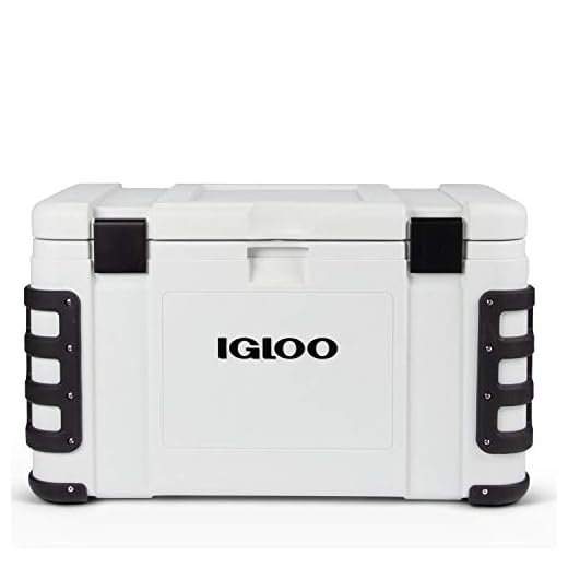 Igloo Leeward 72 Quart Marine Grade Lockable Insulated Fishing Ice Chest Cooler with Cutting Board, Fish Ruler, and Tie-Down Points, White