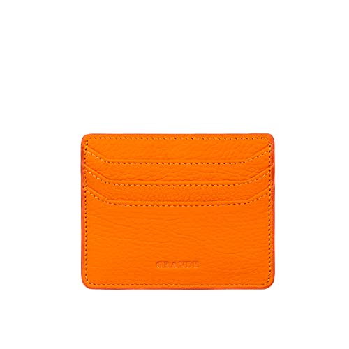 grande 3633 Genuine Leather Card Holder For Women and Men Super Slim Minimalist Small Snap Wallet (Orange)