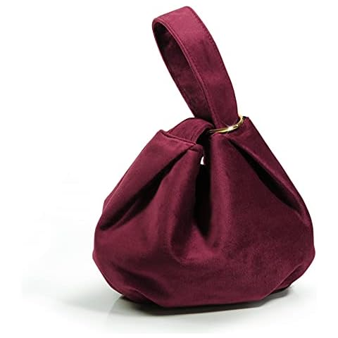 Women Clutch Velvet Top Handle Bag Wristlet Small Tote Purse, Burgundy, M Cover