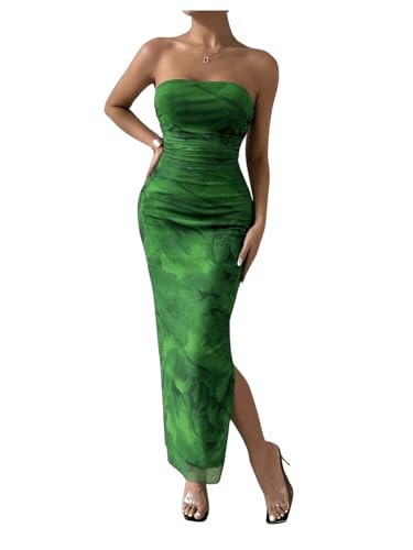Image of GORGLITTER Women's Floral Strapless Bodycon Wedding Guest Dress Vacation Summer Birthday Tropical Maxi Long Sun Dresses