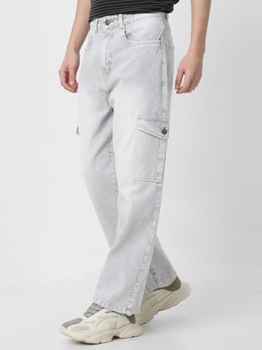 Image of Neostreak Men's Loose Baggy Fit Washed Cargo Jeans with 6 Pockets Non-Stretchable