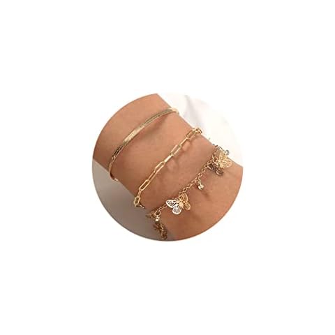 Branets Boho Butterfly Bracelets Set Gold Crystal Bracelet Tassel Bangles Fashion Hand Chain Jewelry Adjustable for Women and Girls (3 pcs) Cover